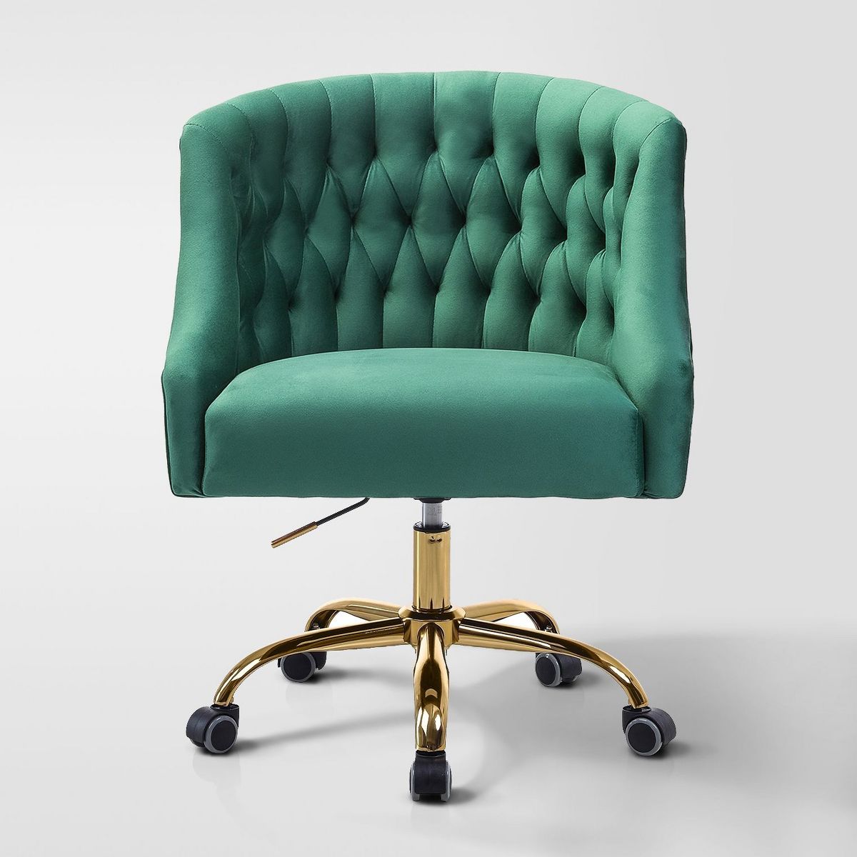 Anika Modern Velvet Height-adjustable Swivel Task Office Chair with Button-tufted Back and Gold Base | Karat Home - Black
