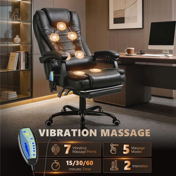 Vinsetto 7-Point Vibrating Massage Office Chair Computer Chair with Lumbar Support, Footrest, Reclining Back, Adjustable Height, Black