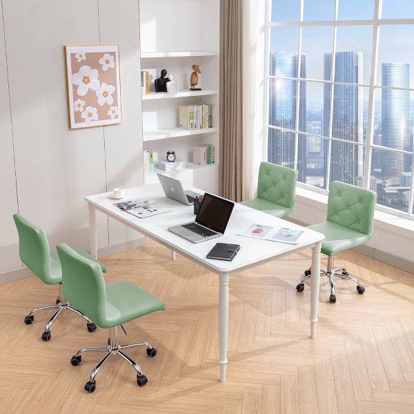 VECELO PU Leather Modern Office Computer Chair with Upholstery and Adjustable Metal Base, Mid-Back Armless Swivel Office Chairs, Green