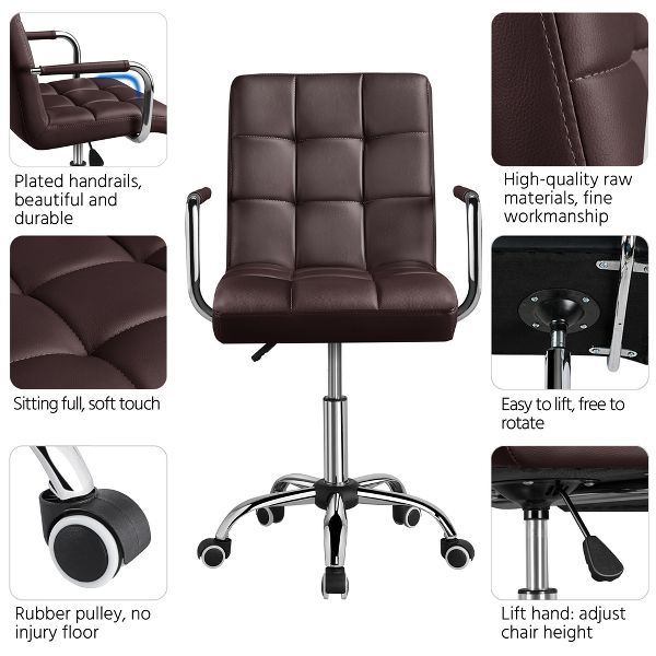 Yaheetech Modern Office Chair Height Adjustable Swivel Chair Mid Back PU Leather Chair, Black