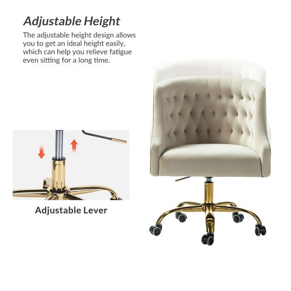Anika Modern Velvet Height-adjustable Swivel Task Office Chair with Button-tufted Back and Gold Base | Karat Home - Black