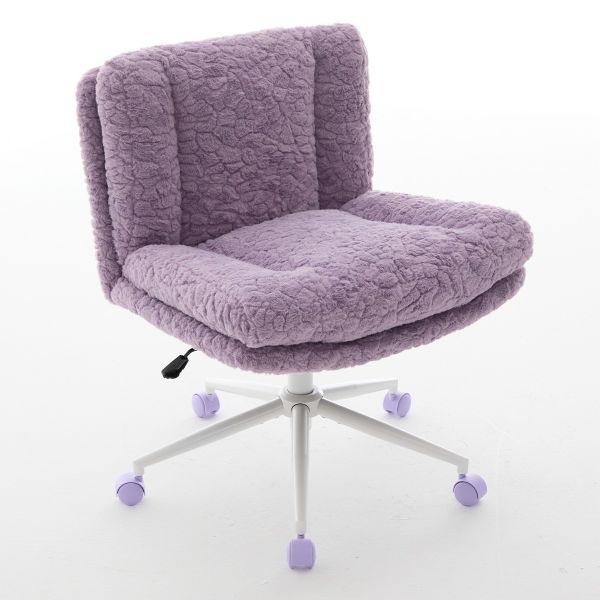 26.4" Wide Faux Fur Office Chair, Adjustable Swivel Desk Chair with Double Cushion, Ergonomic Home Office Chair, Violet