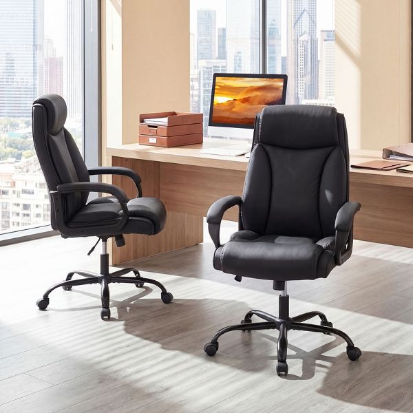 Costway 400 LBS Big & Tall Leather Office Chair Adjustable High Back Task Chair