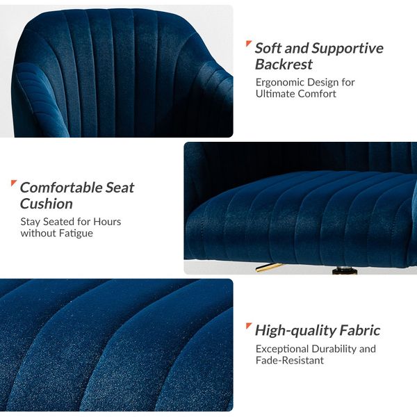 Alex Velvet Height-adjustable Swivel Task Office Chair with Channel-tufted Back and Gold Metal Base | Karat Home - Black