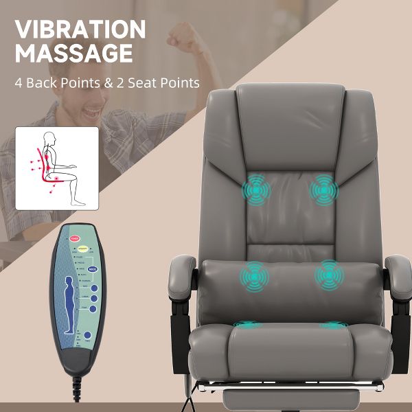 Vinsetto High Back Vibration Massage Office Chair with 6 Points, Height Adjustable Reclining Office Chair with Retractable Footrest and Remote, Brown