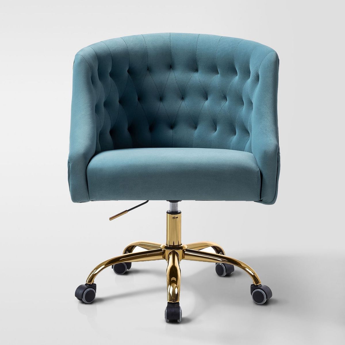 Anika Modern Velvet Height-adjustable Swivel Task Office Chair with Button-tufted Back and Gold Base | Karat Home - Black