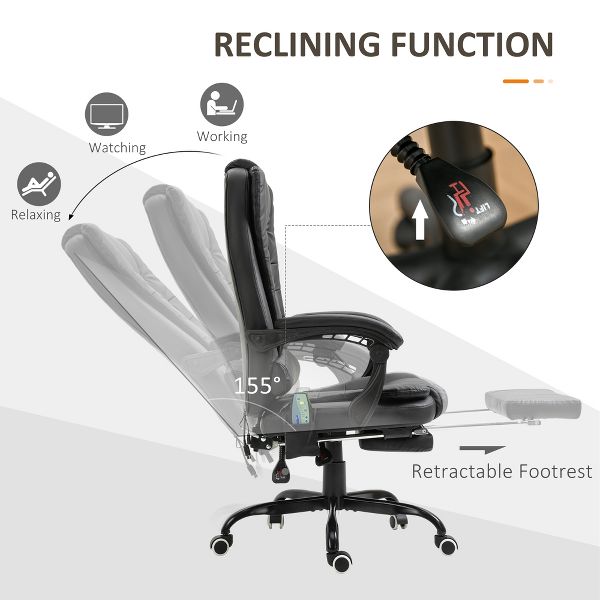 7-Point Vibrating Massage Office Chair High Back Executive Recliner with Lumbar Support, Footrest, Reclining Back, Adjustable Height
