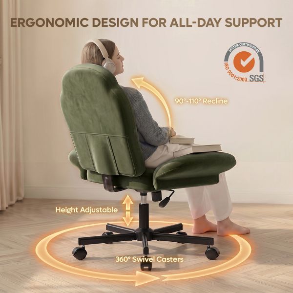 Bestier Criss Cross Chair Vanity Desk Chair with Foldable Armrests, Reclining Office Chair for Home Office, Makeup & Reading,Pet-Friendly, Beige