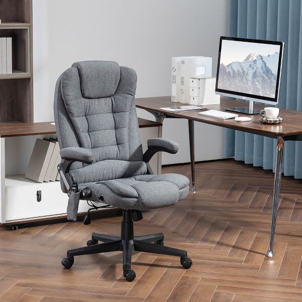 Vinsetto 6 Point Vibrating Massage Office Chair with Heat, Linen High Back Executive Office Chair with Reclining Backrest, Armrests, Black