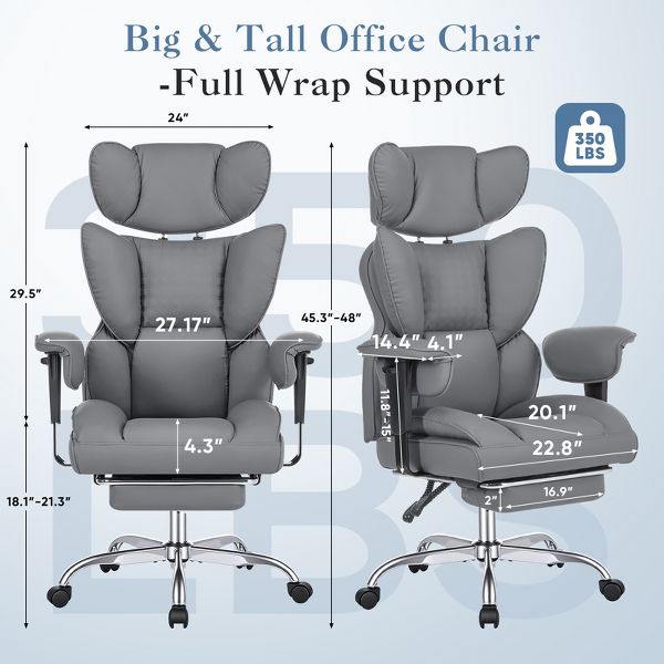 Bestier 27-in W Ergonomic Office Chair with Adjustable Armrests Reclining Footrest 350 lb Capacity for Home Office Gaming, Black