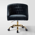 Anika Modern Velvet Height-adjustable Swivel Task Office Chair with Button-tufted Back and Gold Base | Karat Home - Black