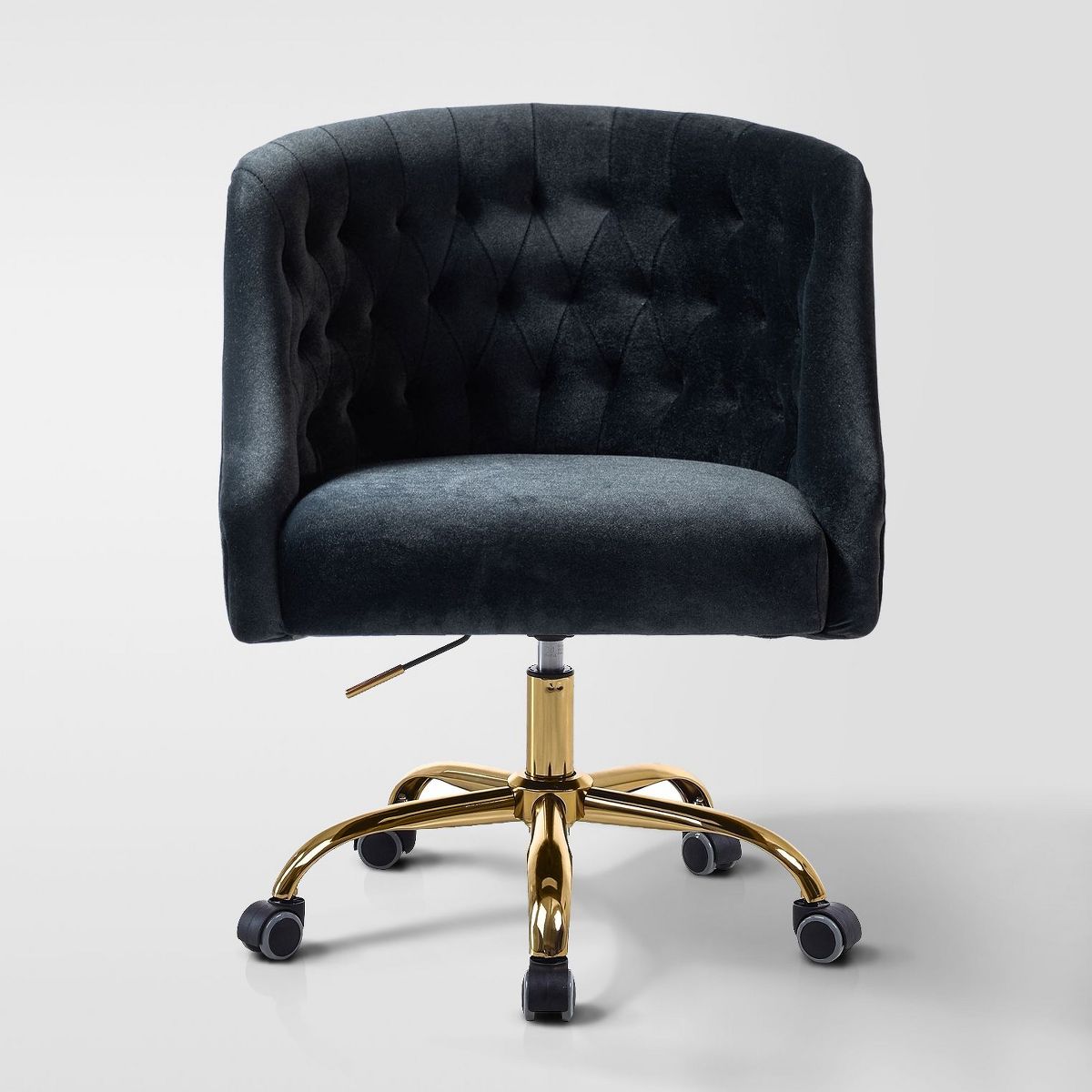 Anika Modern Velvet Height-adjustable Swivel Task Office Chair with Button-tufted Back and Gold Base | Karat Home - Black