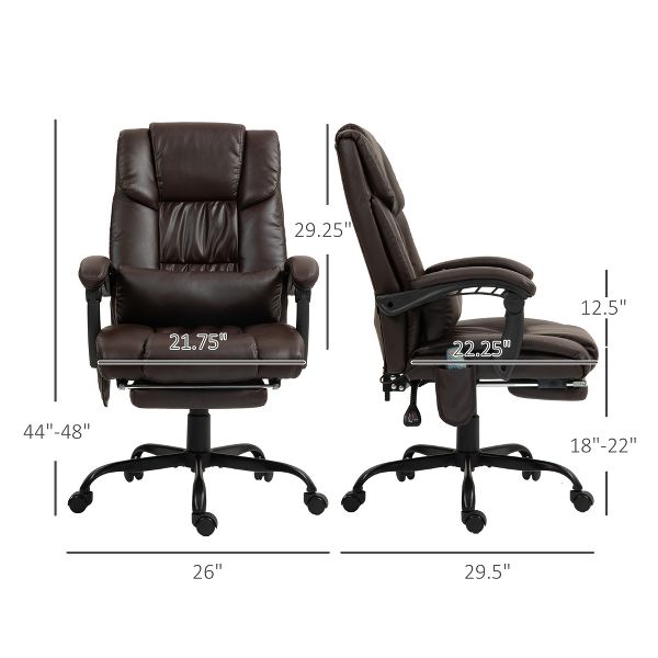 Vinsetto High Back Vibration Massage Office Chair with 6 Points, Height Adjustable Reclining Office Chair with Retractable Footrest and Remote, Brown