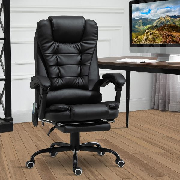Vinsetto 7-Point Vibrating Massage Office Chair Computer Chair with Lumbar Support, Footrest, Reclining Back, Adjustable Height, Black