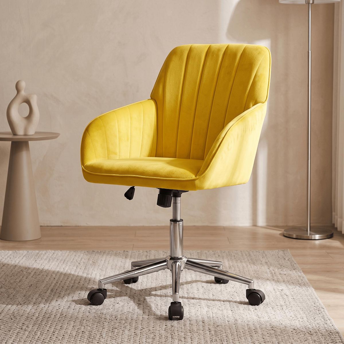 LauKingdom Adjustable Velvet Office Chair, Ergonomic Swivel Vanity Chair with Backrest Support, Comfortable Cute Desk Chair for Bedroom, Living Room