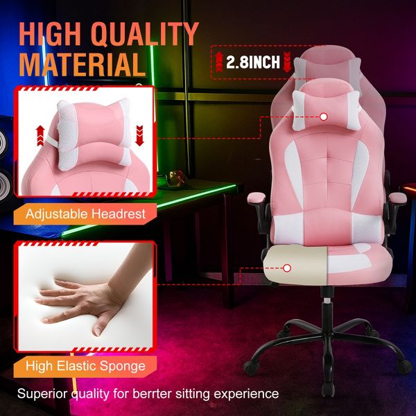 FDW PC Gaming Chair Office Chair Desk Chair with Lumbar Support Flip Up Arms Headrest, Black