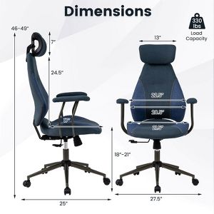Costway Ergonomic Office Chair with 2D Headrest, Rocking Backrest & Wheels, Gaming Chair Blue