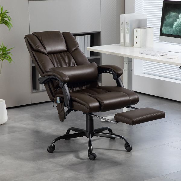 Vinsetto High Back Vibration Massage Office Chair with 6 Points, Height Adjustable Reclining Office Chair with Retractable Footrest and Remote, Brown