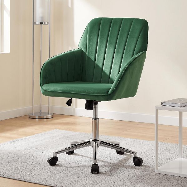 LauKingdom Adjustable Velvet Office Chair, Ergonomic Swivel Vanity Chair with Backrest Support, Comfortable Cute Desk Chair for Bedroom, Living Room