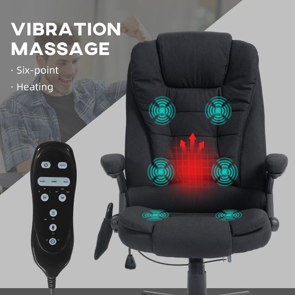 6 Point Vibrating Massage Office Chair with Heat, Linen High Back Massage Desk Chair with Reclining Backrest
