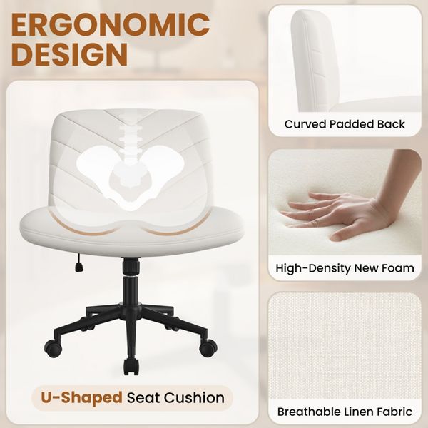 Yaheetech 32.5"H Boucle Swivel Armless Desk Chair, Cross-Legged Rolling Chair for Office, Bedroom & Vanity, Beige