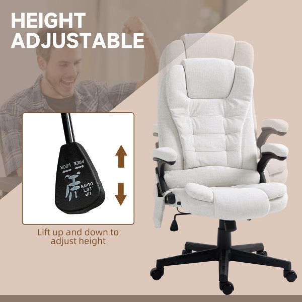 Vinsetto 6 Point Vibrating Massage Office Chair with Heat, Linen High Back Executive Office Chair with Reclining Backrest, Armrests, Black