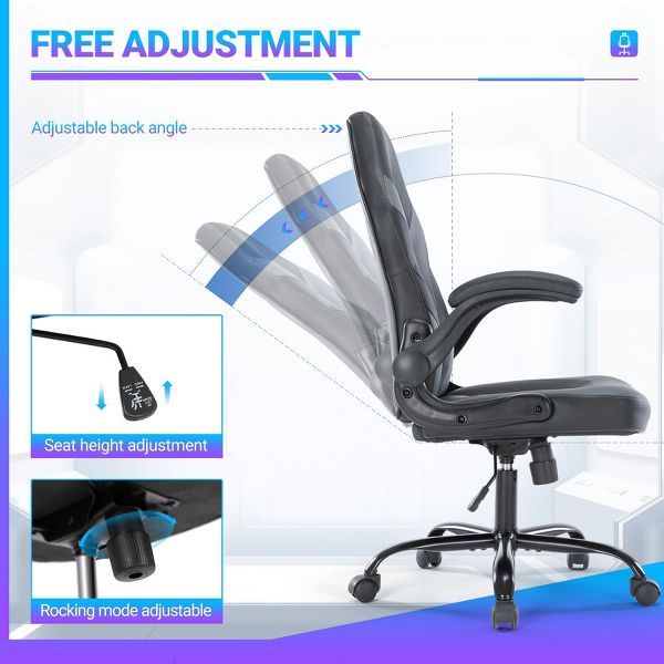 MAYEERTY PU Leather Ergonomic Gaming Chair, Swivel Computer Office Chair with Lumbar Support, Adjustable Height & Rocking Function