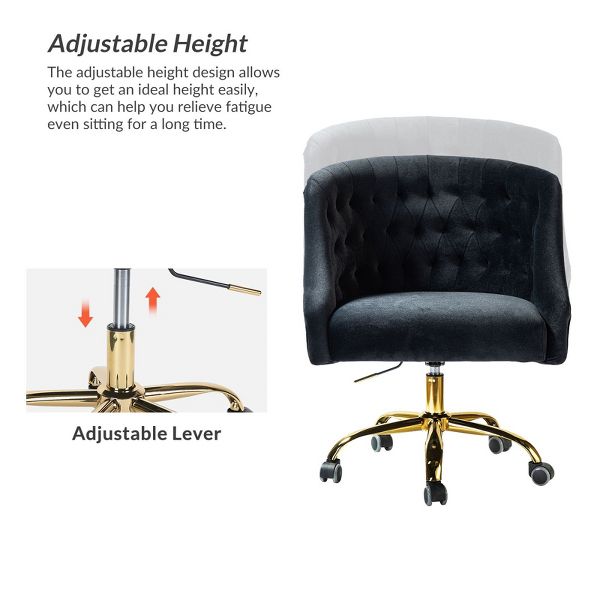 Anika Modern Velvet Height-adjustable Swivel Task Office Chair with Button-tufted Back and Gold Base | Karat Home - Black