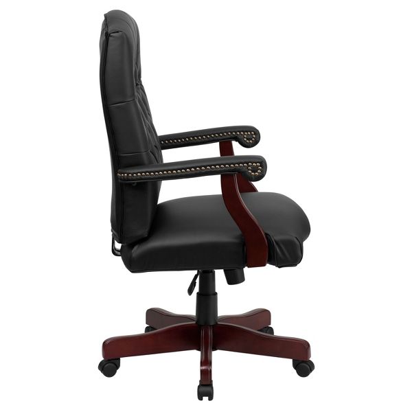 Merrick Lane Black High Back Faux Leather Tufted Home Office Chair With Height Adjustment And 360° Swivel