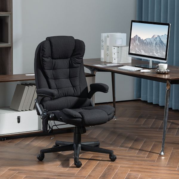 Vinsetto 6 Point Vibrating Massage Office Chair with Heat, Linen High Back Executive Office Chair with Reclining Backrest, Armrests, Black