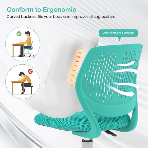 Costway Height-adjustable Ergonomic Kids Chair Breathable Mesh Desk Chair w/ Wheels Mobile Comfortable School Chair for Kids Room Green