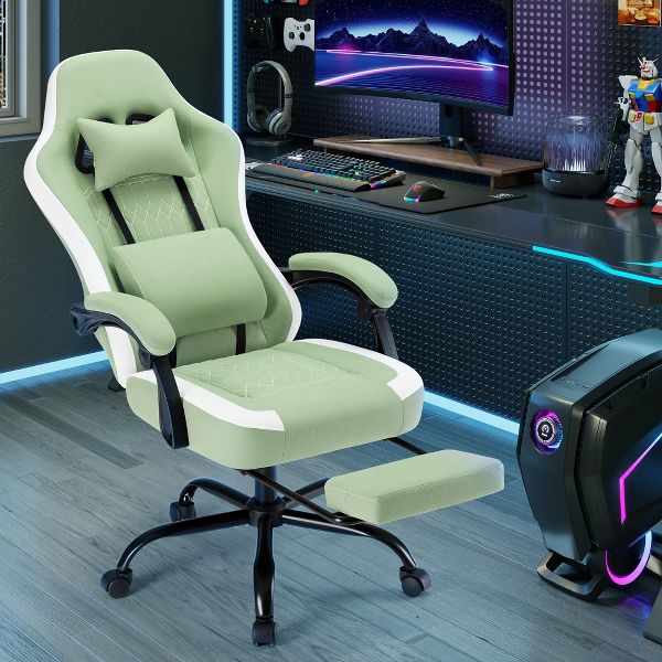 JIONJOY Ergonomic Gaming Chair with Footrest - High Back Lumbar Support, Adjustable Recline& Height, Swivel Computer Desk Chair-BK