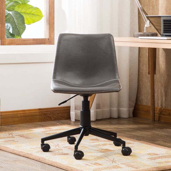 360° Swivel Gray Faux Leather Office Chair, Air Lift Adjustable Desk Chair, Seating for Work, 18"-21" Seat Height-Panipeachy