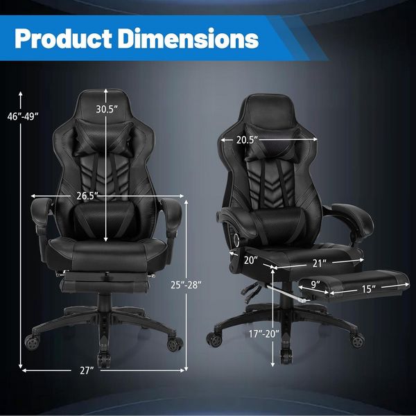 Costway Office Computer Desk Chair Gaming Chair Adjustable Swivel w/Footrest Black