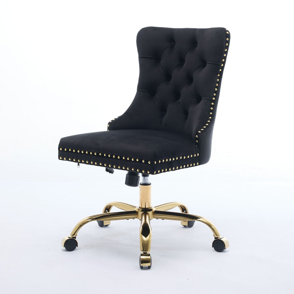 Adjustable Desk Chair Swivel Office Chair, Velvet Upholstered Tufted Button Home Office Chair