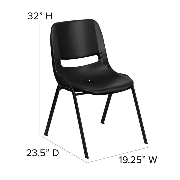 Emma and Oliver Black Ergonomic Shell Student Stack Chair - Classroom Chair / Office Guest Chair