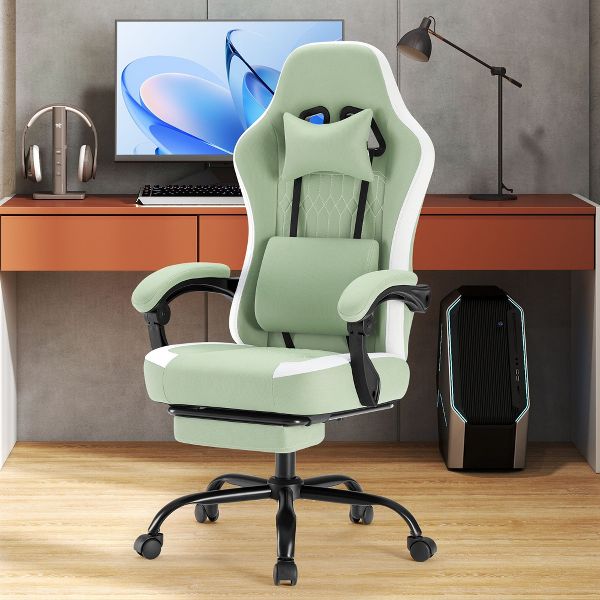 JIONJOY Ergonomic Gaming Chair with Footrest - High Back Lumbar Support, Adjustable Recline& Height, Swivel Computer Desk Chair-BK