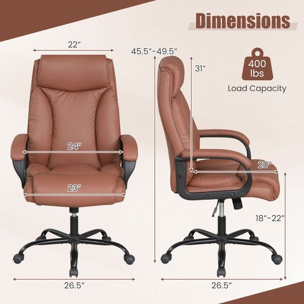 Costway 400 LBS Big & Tall Leather Office Chair Adjustable High Back Task Chair