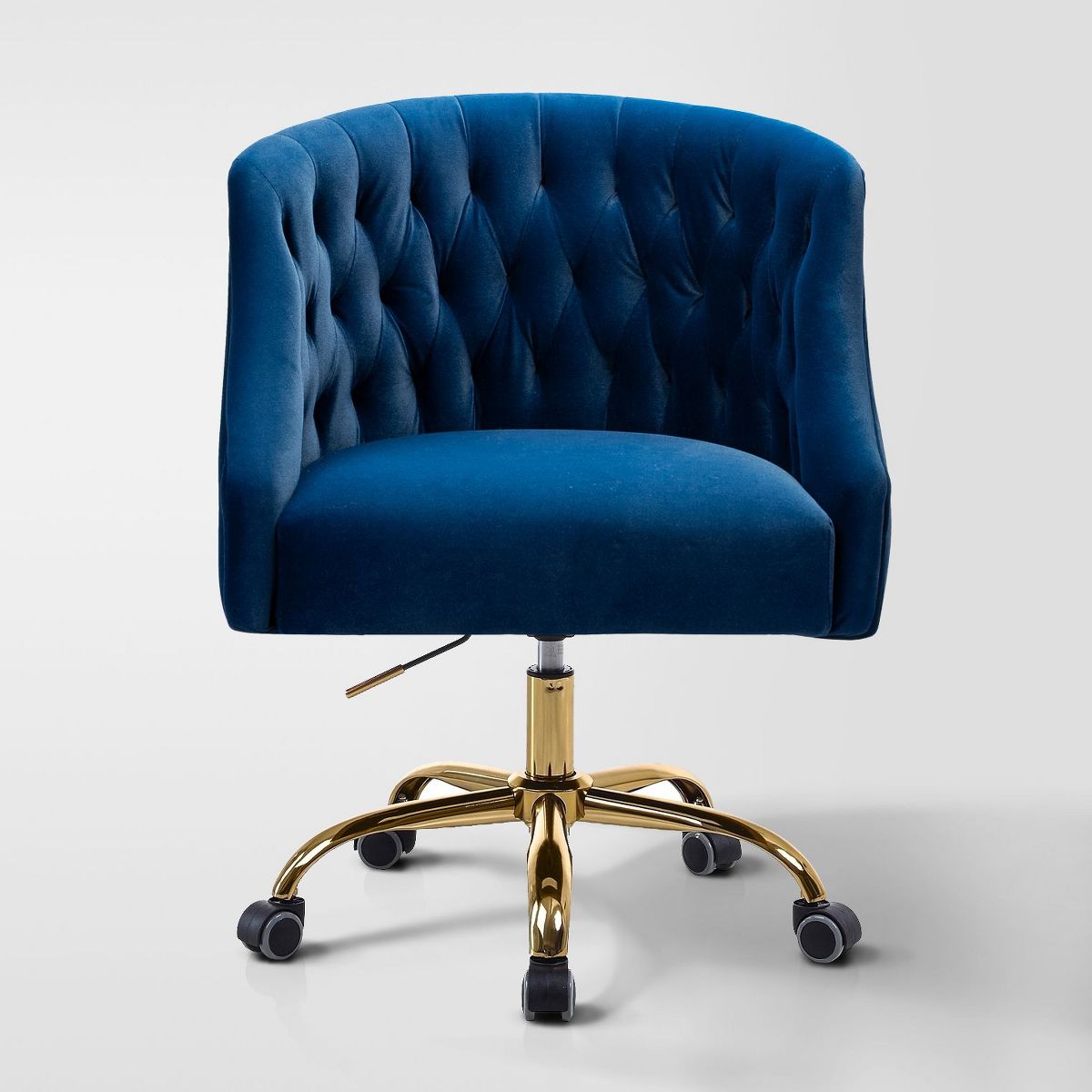 Anika Modern Velvet Height-adjustable Swivel Task Office Chair with Button-tufted Back and Gold Base | Karat Home - Black