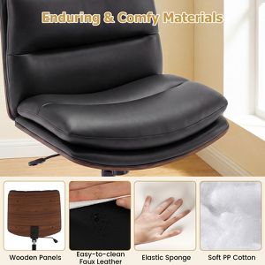 Costway Armless Office Chair w/Wheels Curved Backrest Padded Seat Smooth Faux Leather Black