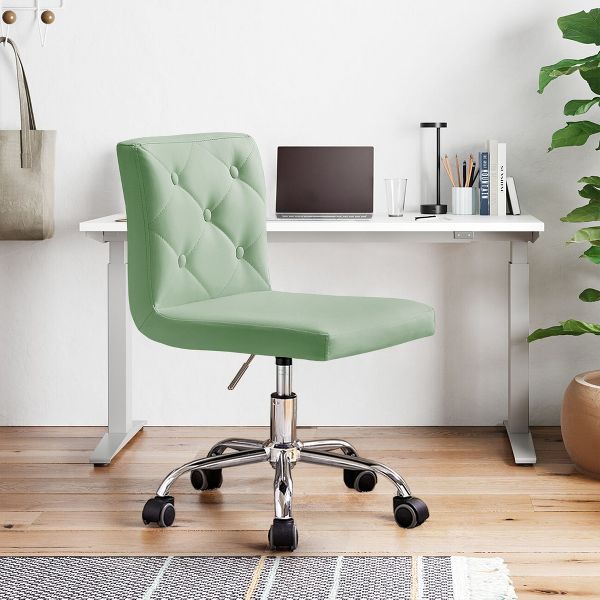 VECELO PU Leather Modern Office Computer Chair with Upholstery and Adjustable Metal Base, Mid-Back Armless Swivel Office Chairs, Green