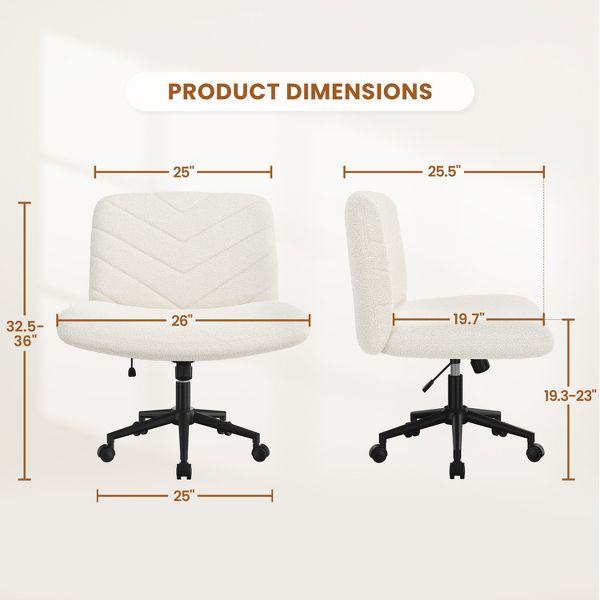 Yaheetech 32.5"H Boucle Swivel Armless Desk Chair, Cross-Legged Rolling Chair for Office, Bedroom & Vanity, Beige