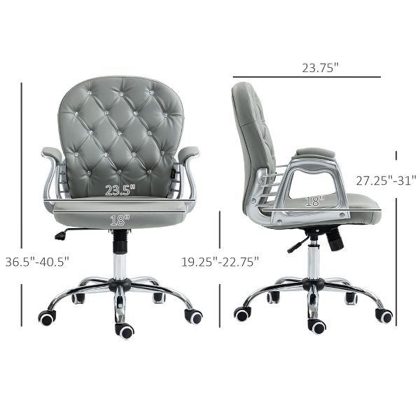 Vinsetto Vanity PU Leather Mid Back Office Chair Swivel Tufted Backrest Task Chair with Padded Armrests, Adjustable Height, Rolling Wheels, Black