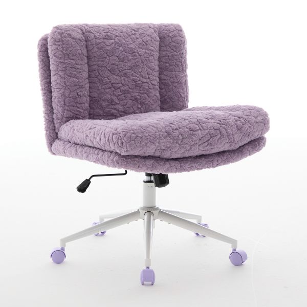 26.4" Wide Faux Fur Office Chair, Adjustable Swivel Desk Chair with Double Cushion, Ergonomic Home Office Chair, Violet
