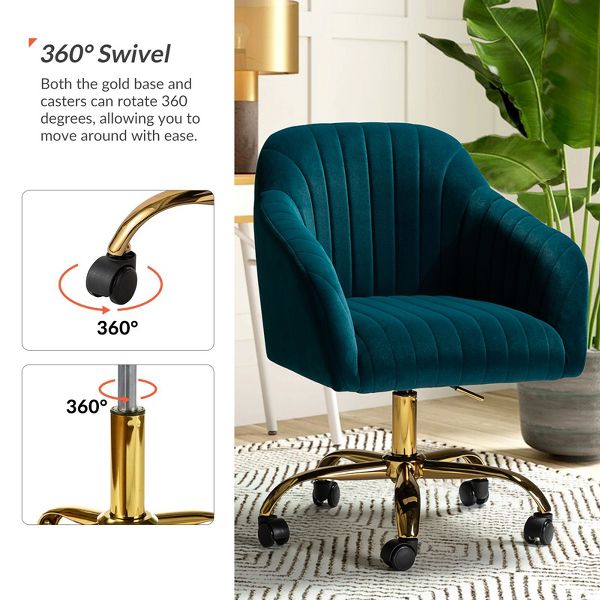 Alex Velvet Height-adjustable Swivel Task Office Chair with Channel-tufted Back and Gold Metal Base | Karat Home - Black