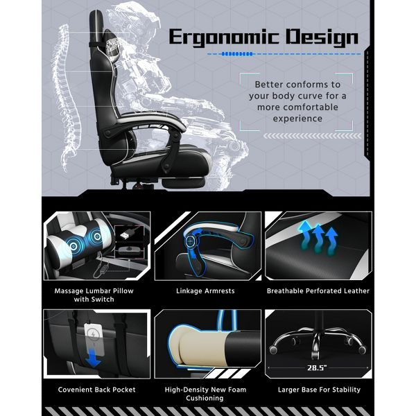 Yaheetech Adjustable Computer Chair with Footrest and Lumbar Support Black