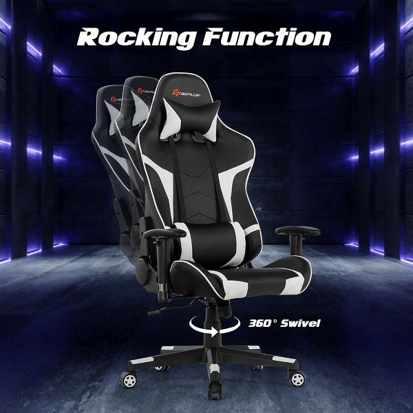 Costway Massage Gaming Chair Reclining Swivel Racing Office Chair w/Lumbar Support Blue