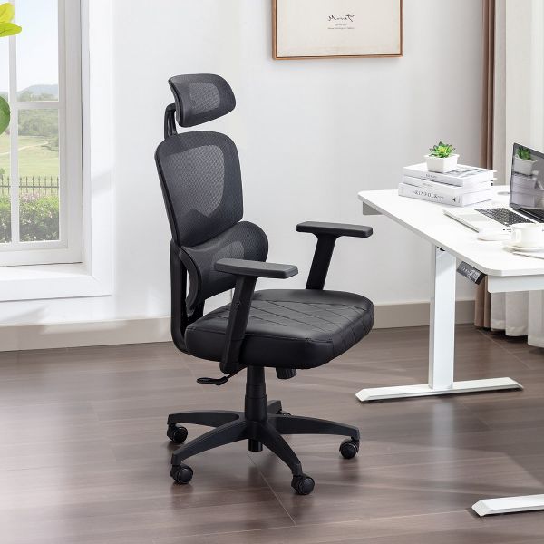 VECELO Swivel Ergonomic High Back Mesh Office Chair with Adjustable Headrest Armrest, Lumbar Support for Executive/Computer Desk/Task Work Black