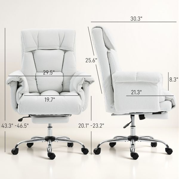 High Back Office Chair with Footrest Reclining Desk Chair High Resilience Foam Rolling Wheels Cream