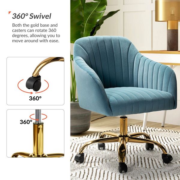 Alex Velvet Height-adjustable Swivel Task Office Chair with Channel-tufted Back and Gold Metal Base | Karat Home - Black